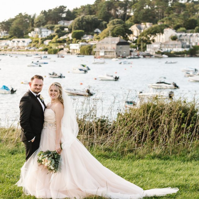 Bride and groom at Porthilly Farm, Cornwall